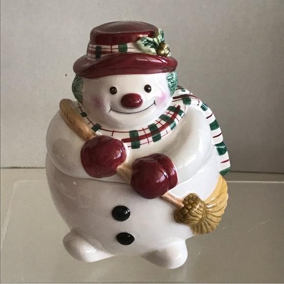 Fitz & Floyd Christmas Plaid Snowman Trinket Bowl Dish Cookie Jar - NIB - Picture 2 of 16